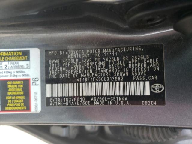 Фото 10 с аукциона – 2012 TOYOTA CAMRY BASE с VIN 4T1BF1FK6CU017982