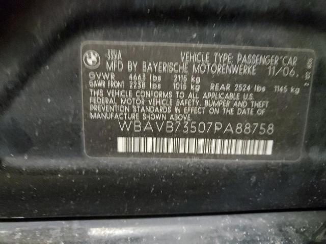 Photo 10 from auction – 2007 BMW 335 I with VIN WBAVB73507PA88758