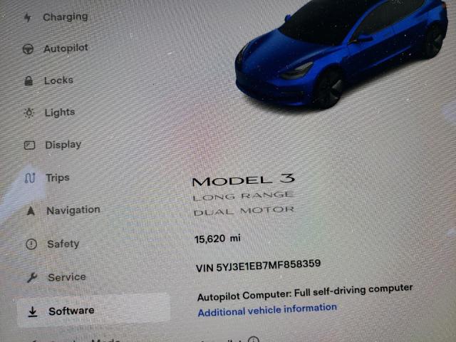 Photo 8 from auction – 2021 TESLA MODEL 3 with VIN 5YJ3E1EB7MF858359