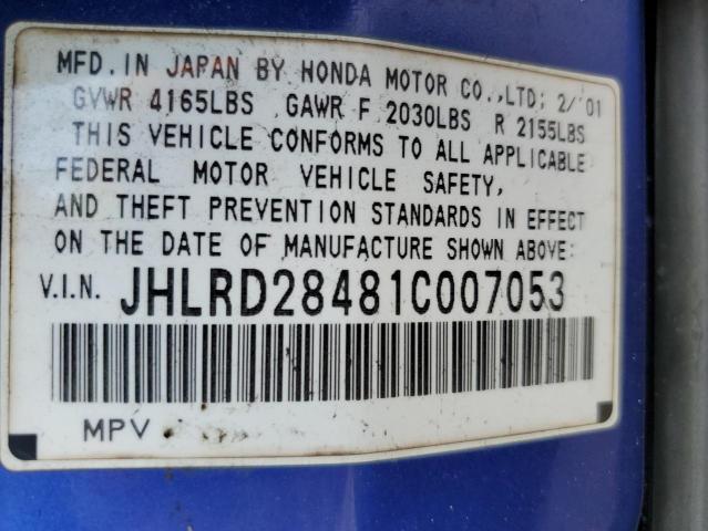 Photo 10 from auction – 2001 HONDA CR-V LX with VIN JHLRD28481C007053