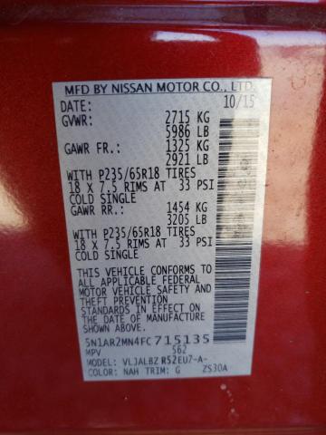 Photo 10 from auction – 2015 NISSAN PATHFINDER with VIN 5N1AR2MN4FC715135