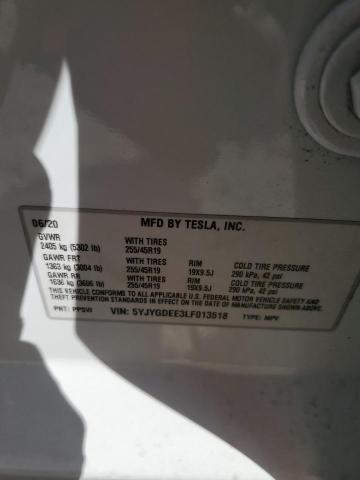Photo 10 from auction – 2020 TESLA MODEL Y with VIN 5YJYGDEE3LF013518