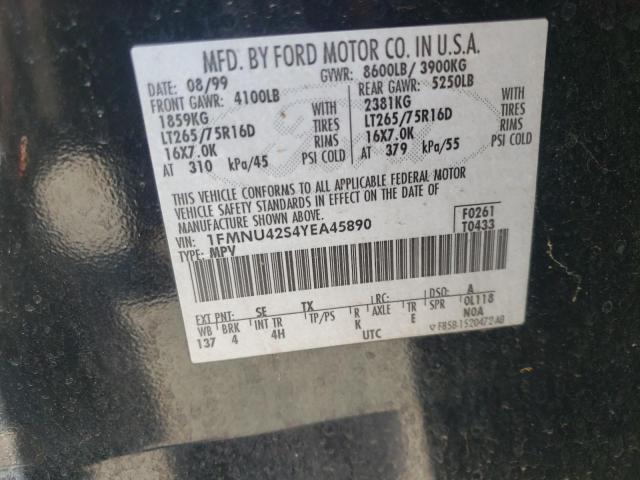 Photo 10 from auction – 2000 FORD EXCURSION with VIN 1FMNU42S4YEA45890