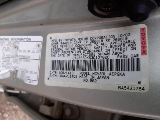 Photo 10 from auction – 2003 TOYOTA CAMRY LE with VIN JTDBF30K630107620
