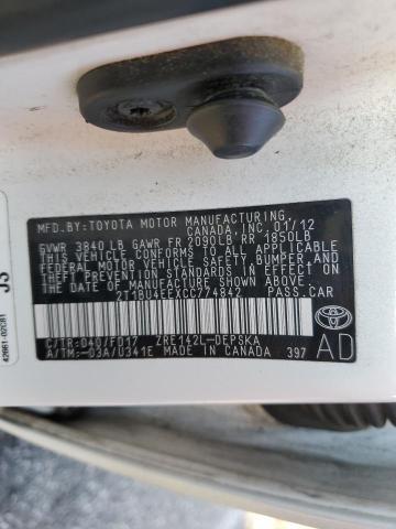 Photo 10 from auction – 2012 TOYOTA COROLLA BA with VIN 2T1BU4EEXCC774842