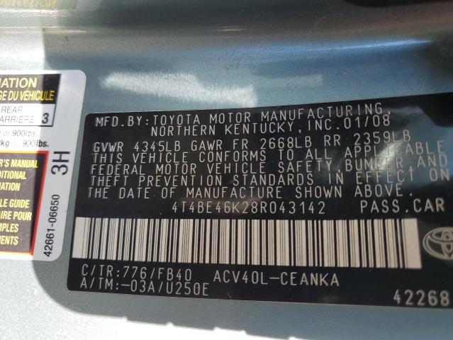 Photo 10 from auction – 2008 TOYOTA CAMRY CE with VIN 4T4BE46K28R043142