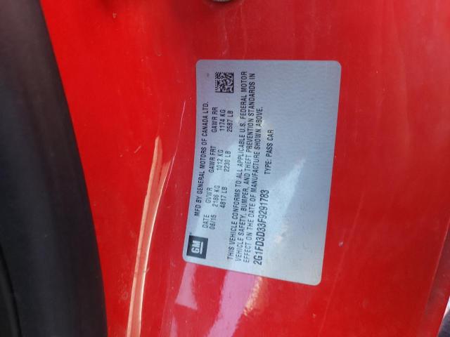 Photo 10 from auction – 2015 CHEVROLET CAMARO LT with VIN 2G1FD3D33F9291783