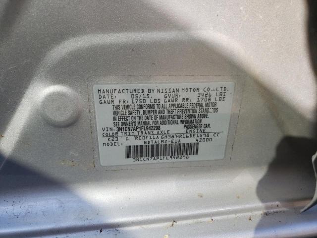Photo 10 from auction – 2015 NISSAN VERSA S with VIN 3N1CN7AP1FL942298
