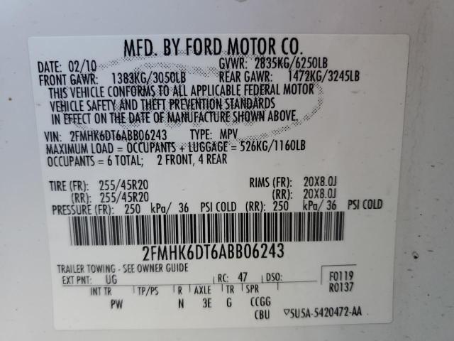Photo 10 from auction – 2010 FORD FLEX LIMIT with VIN 2FMHK6DT6ABB06243