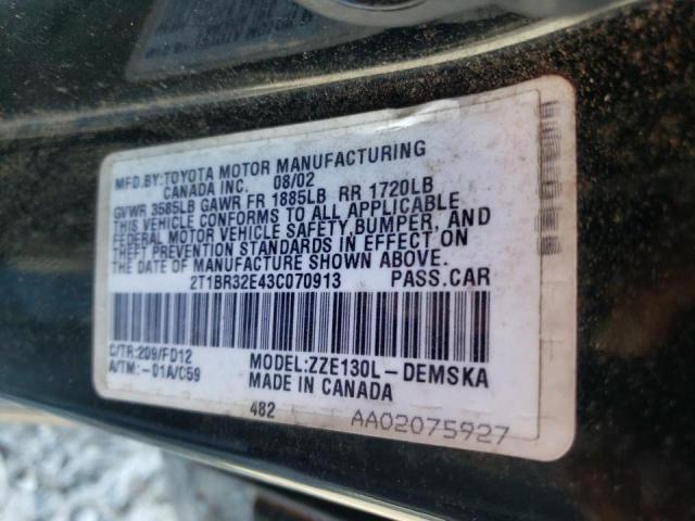 Photo 10 from auction – 2003 TOYOTA COROLLA with VIN 2T1BR32E43C070913