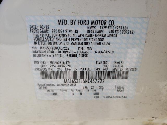 Photo 10 from auction – 2022 FORD ECOSPORT S with VIN MAJ6S3FL6NC457222