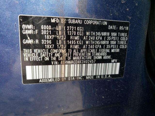 Foto 10 de la subasta – 2019 SUBARU ASCENT PRE con VIN 4S4WMACD4K3402457