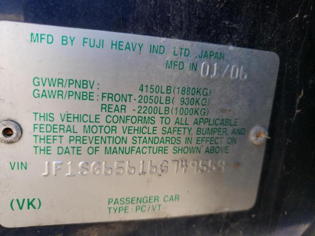 Photo 10 from auction – 2006 SUBARU FORESTER 2 with VIN JF1SG65616G749559