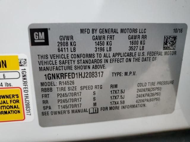 Photo 10 from auction – 2017 CHEVROLET TRAVERSE L with VIN 1GNKRFED1HJ208317
