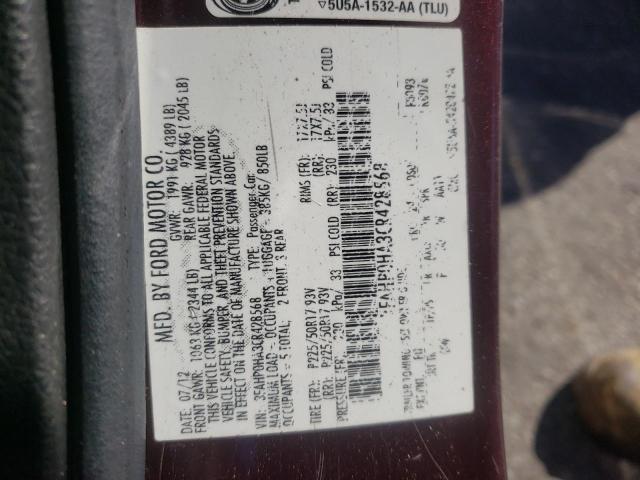 Photo 10 from auction – 2012 FORD FUSION SE with VIN 3FAHP0HA3CR428568