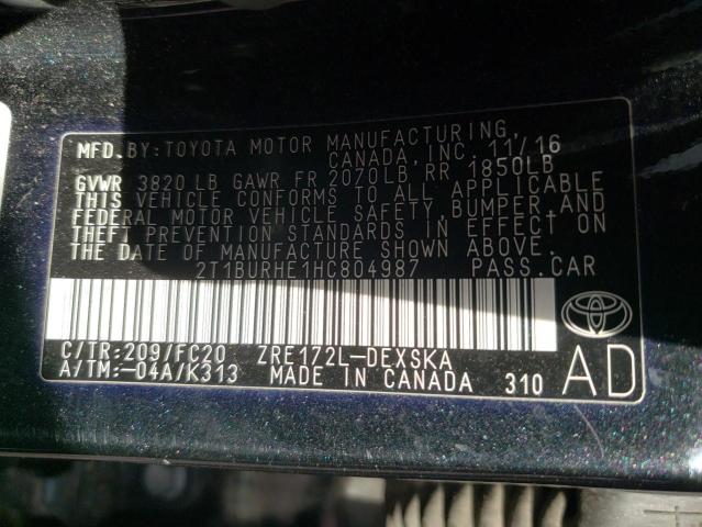 Photo 10 from auction – 2017 TOYOTA COROLLA with VIN 2T1BURHE1HC804987