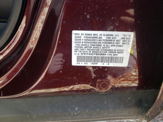 Photo 10 from auction – 2015 HONDA PILOT EXL with VIN 5FNYF4H57FB048064
