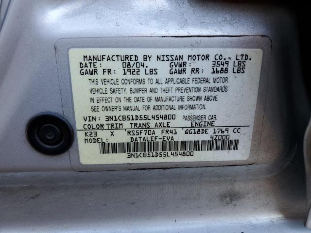 Photo 10 from auction – 2005 NISSAN SENTRA 1.8 with VIN 3N1CB51D55L454800