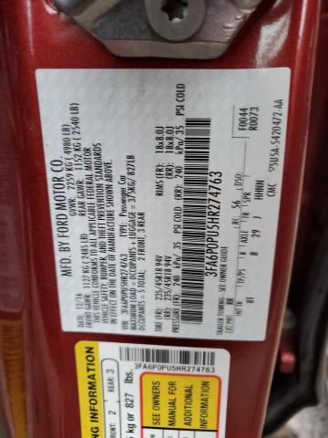 Photo 10 from auction – 2017 FORD FUSION SE with VIN 3FA6P0PU5HR274763
