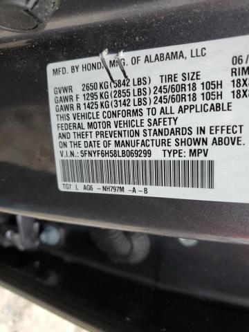 Photo 10 from auction – 2020 HONDA PILOT EXL with VIN 5FNYF6H58LB069299