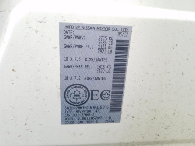 Photo 9 from auction – 2017 NISSAN PATHFINDER with VIN 5N1DR2MM3HC691675