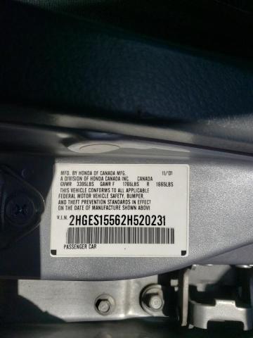 Photo 10 from auction – 2002 HONDA CIVIC LX with VIN 2HGES15562H520231
