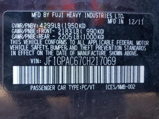 Photo 10 from auction – 2012 SUBARU IMPREZA PR with VIN JF1GPAC67CH217069