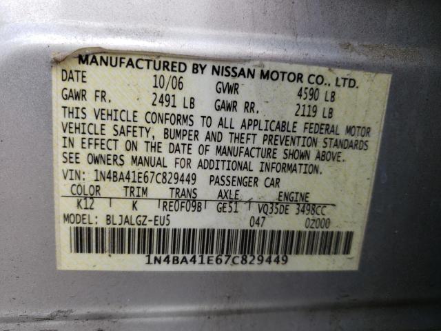 Photo 10 from auction – 2007 NISSAN MAXIMA SE/ with VIN 1N4BA41E67C829449