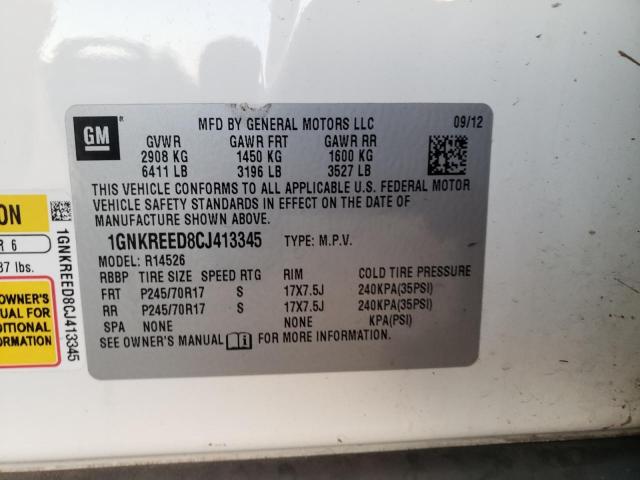 Photo 10 from auction – 2012 CHEVROLET TRAVERSE L with VIN 1GNKREED8CJ413345