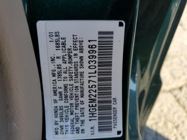 Photo 10 from auction – 2001 HONDA CIVIC LX with VIN 1HGEM22571L039961