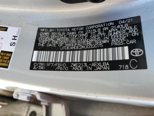 Photo 10 from auction – 2021 TOYOTA COROLLA LE with VIN JTDEAMDE2MJ032075