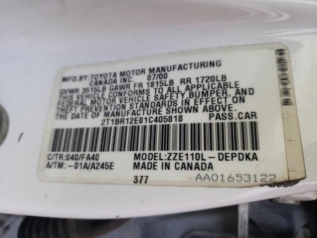 Photo 10 from auction – 2001 TOYOTA COROLLA CE with VIN 2T1BR12E81C405818