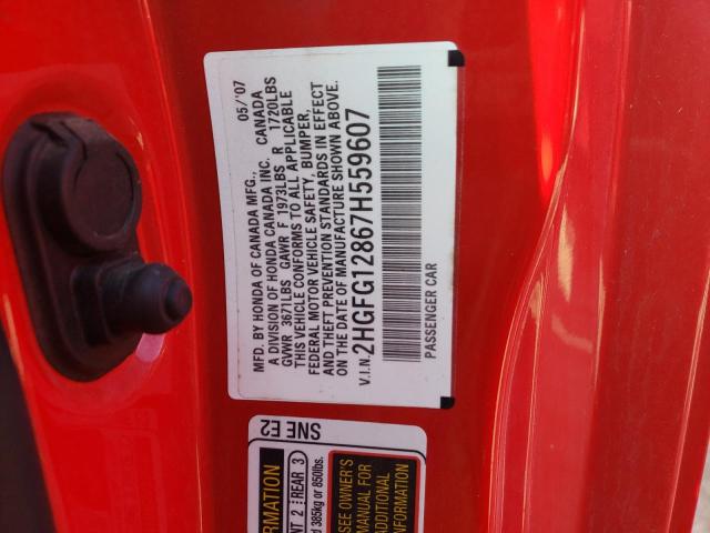 Photo 10 from auction – 2007 HONDA CIVIC EX with VIN 2HGFG12867H559607