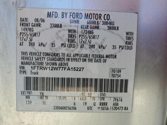 Photo 10 from auction – 2007 FORD F150 SUPER with VIN 1FTRW12W77FA15227