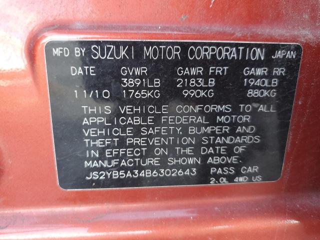 Photo 10 from auction – 2011 SUZUKI SX4 with VIN JS2YB5A34B6302643