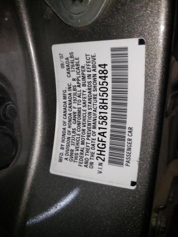 Photo 10 from auction – 2008 HONDA CIVIC EX with VIN 2HGFA15818H505484