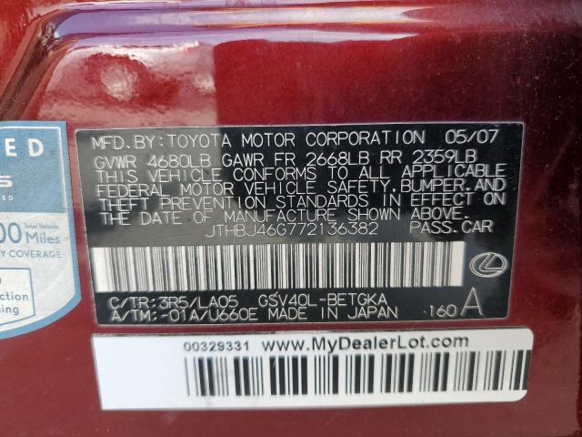 Photo 10 from auction – 2007 LEXUS ES 350 with VIN JTHBJ46G772136382