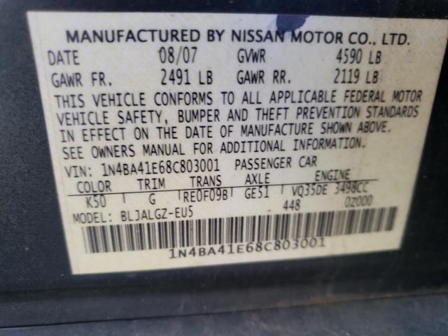 Photo 10 from auction – 2008 NISSAN MAXIMA SE with VIN 1N4BA41E68C803001
