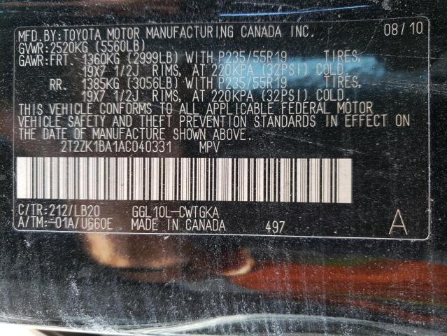 Photo 10 from auction – 2010 LEXUS RX 350 with VIN 2T2ZK1BA1AC040331