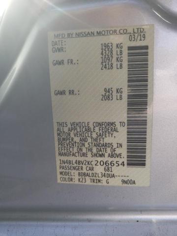 Photo 10 from auction – 2019 NISSAN ALTIMA S with VIN 1N4BL4BV2KC206654