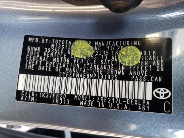 Photo 10 from auction – 2021 TOYOTA COROLLA LE with VIN 5YFEPMAE8MP191925