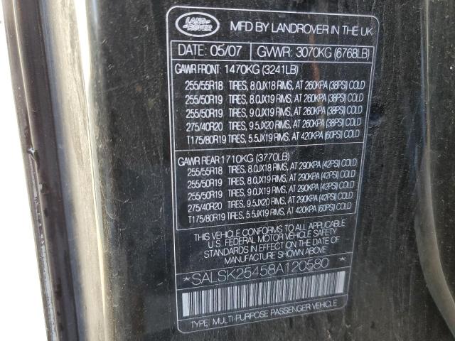 Photo 10 from auction – 2008 LAND ROVER RANGE ROVE with VIN SALSK25458A120580