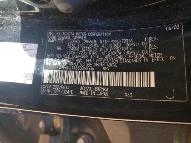Photo 10 from auction – 2003 TOYOTA HIGHLANDER with VIN JTEGD21A830068536