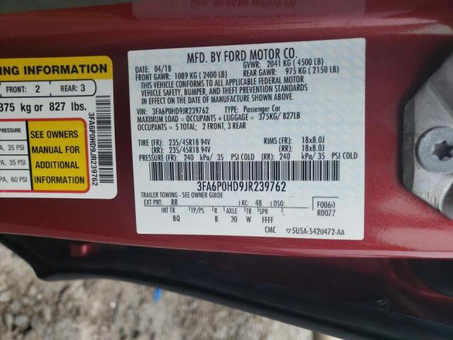 Photo 10 from auction – 2018 FORD FUSION SE with VIN 3FA6P0HD9JR239762