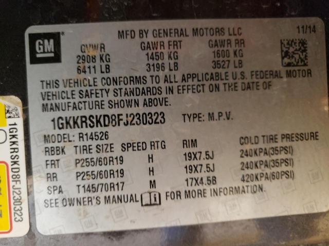 Photo 10 from auction – 2015 GMC ACADIA SLT with VIN 1GKKRSKD8FJ230323