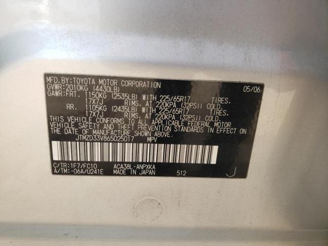 Photo 10 from auction – 2006 TOYOTA RAV4 with VIN JTMZD33V865025017