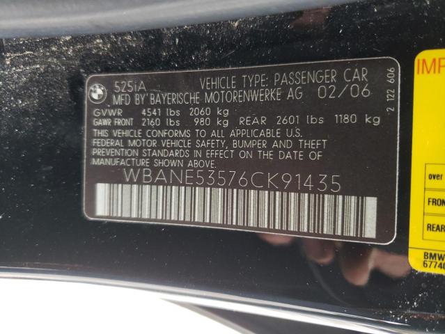 Photo 10 from auction – 2006 BMW 525 I with VIN WBANE53576CK91435