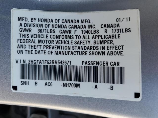 Photo 10 from auction – 2011 HONDA CIVIC LX-S with VIN 2HGFA1F63BH542671