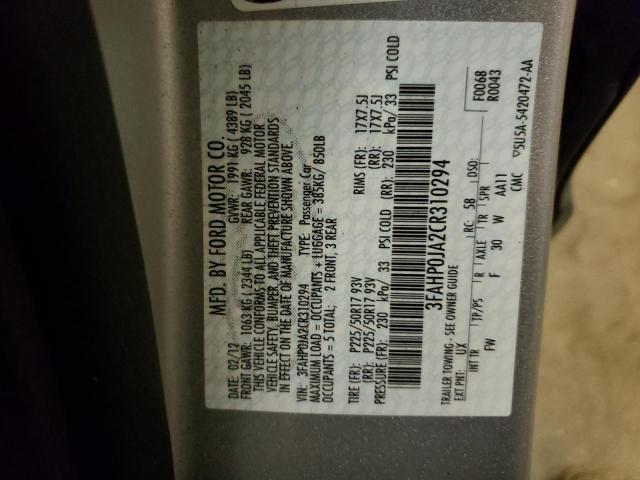 Photo 10 from auction – 2012 FORD FUSION SEL with VIN 3FAHP0JA2CR310294