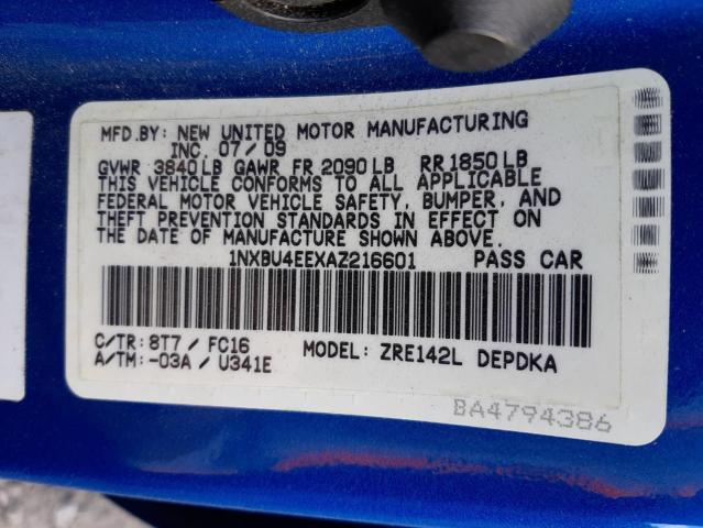 Photo 10 from auction – 2010 TOYOTA COROLLA BA with VIN 1NXBU4EEXAZ216601